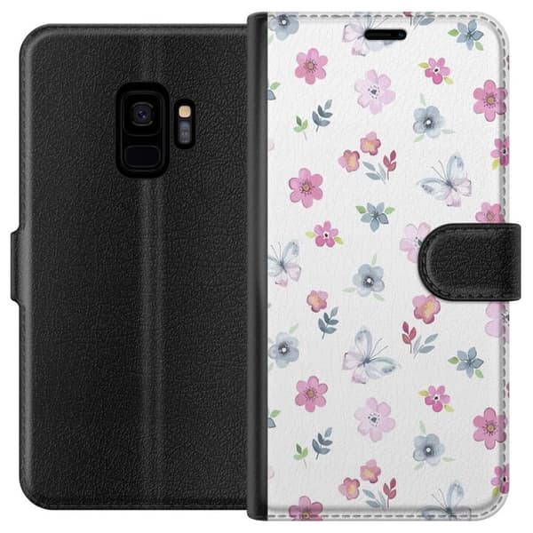 Pung Taske til Samsung Galaxy S9 med blomster og sommerfugle
