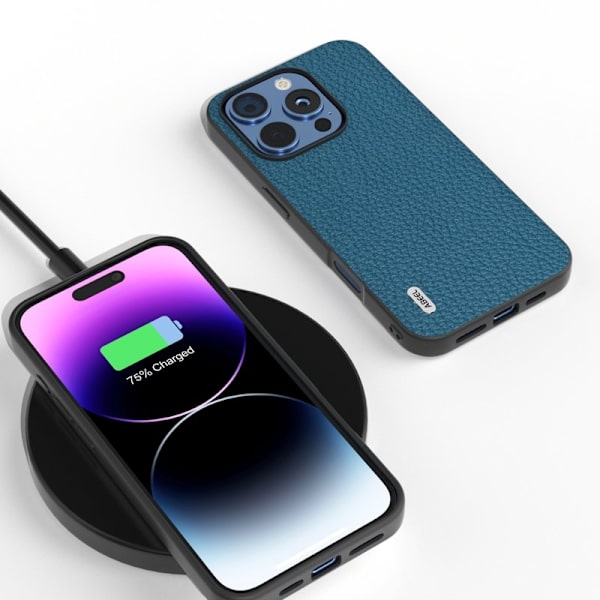 ABEEL Mobilskal till iPhone 16 Pro Max TPU + Äkta Läder - Blå