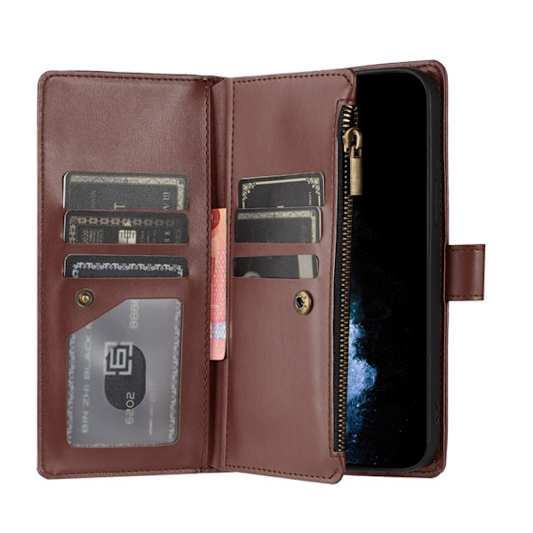 OnePlus 15 5G Konstläder Plånboksfodral Zipper Shockproof Brun