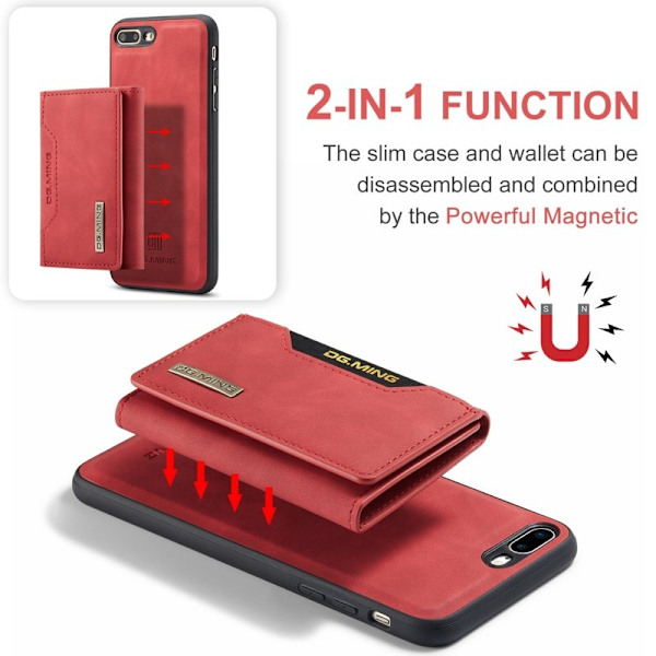 DG.MING M2 Series Plånboksfodral Konstläder med Ställ för iPhone 7/8 PlusRöd