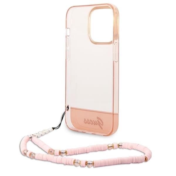 GUESS iPhone 14 Pro Max Kuori läpikuultava helmikaulakoru - Pinkki Rosa