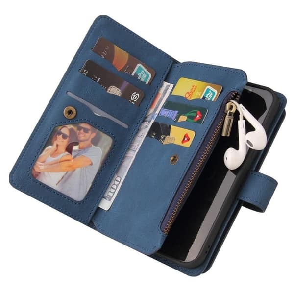 iPhone 14 Pro -lompakkokotelo KT Zipper - Sininen Blå
