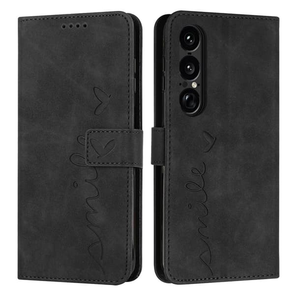 Sony Xperia 1 VII Konstläder Plånboksfodral Imprinted Heart - Svart Svart