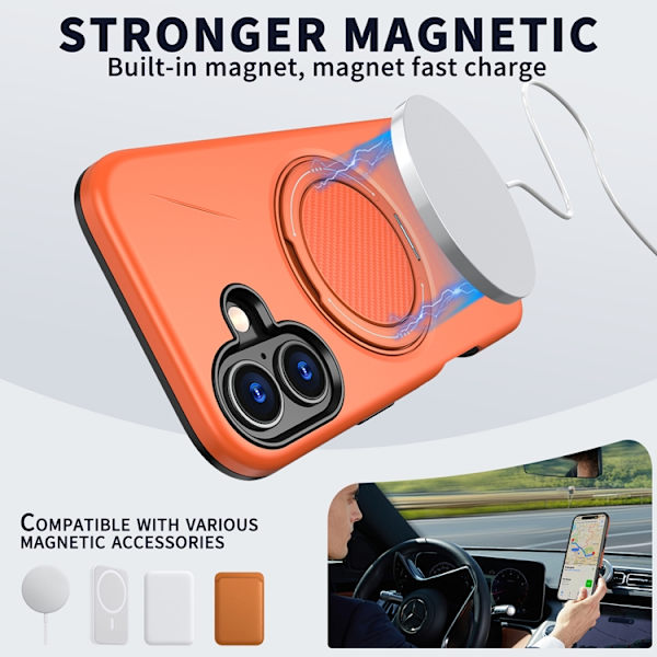 Mobilskal till iPhone 16 Plus MagSafe Rotating Kickstand TPU + PC Orange
