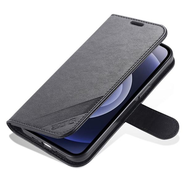 AZNS iPhone 15 Plus Plånboksfodral - Ställ Konstläder + TPU - Svart