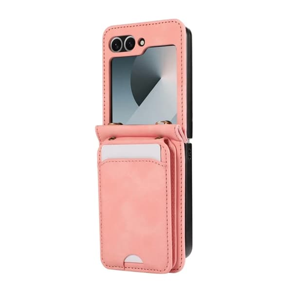 Galaxy Z Flip 7 Plånboksfodral Kickstand med Axelrem - Rosa Rosa