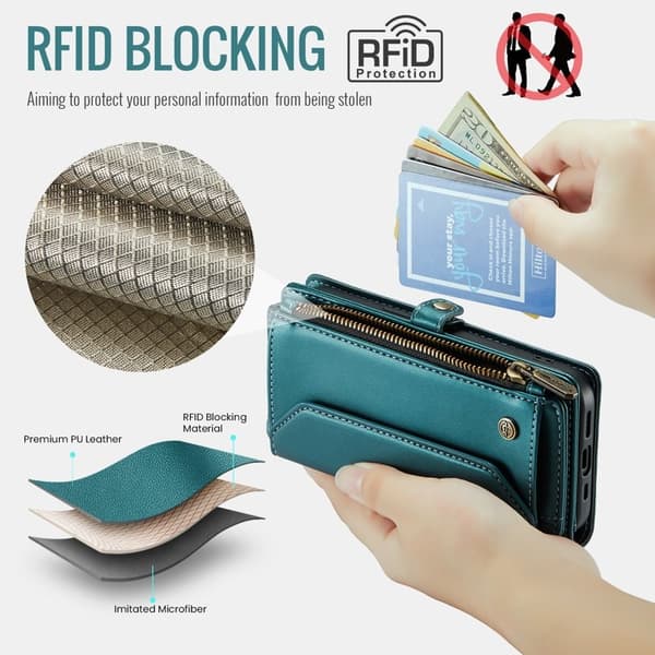 CASEME Plånboksfodral Konstläder till iPhone 16 Pro med kortfack - Grön