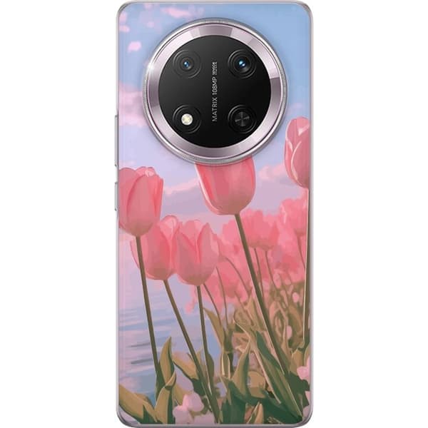 Puhelinkuori Honor Magic7 Lite -puhelimelle vaaleanpunaisilla tulppaaneilla