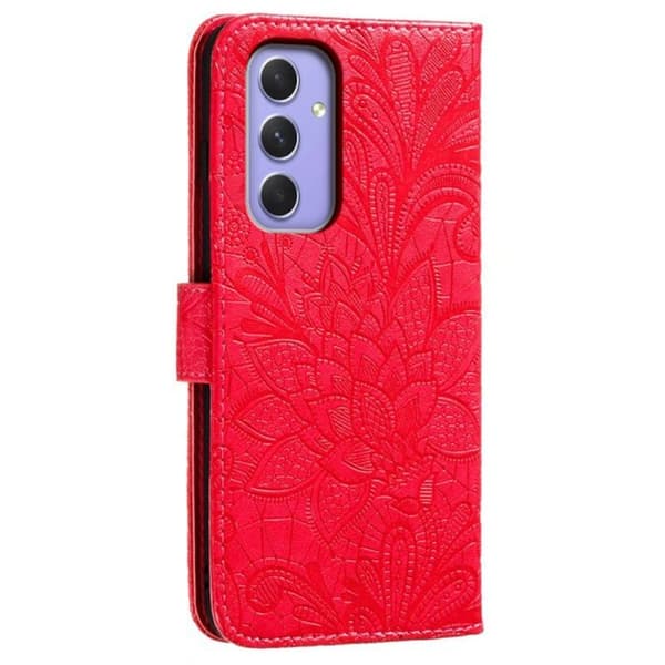Samsung Galaxy S26 Plånboksfodral Spetsblommor Konstläder Flip - Röd
