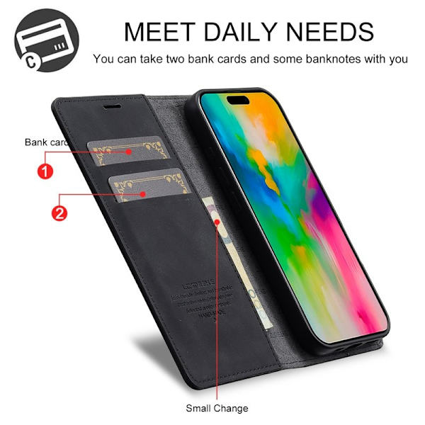 LC.IMEEKE iPhone 17 Plånboksfodral Konstläder- Svart