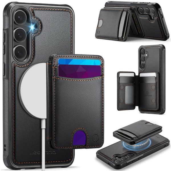 JEEHOOD Mobilskal för Samsung Galaxy S26 Plus Magnetiskt Konstläder - Svart