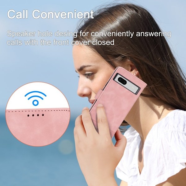 DIERFENG DF-03 Plånboksfodral för Google Pixel 7a - Konstläder - Rosa