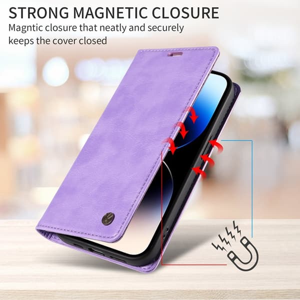 YIKATU OnePlus 15 Plånboksfodral Litchi Closure Konstläder Lila