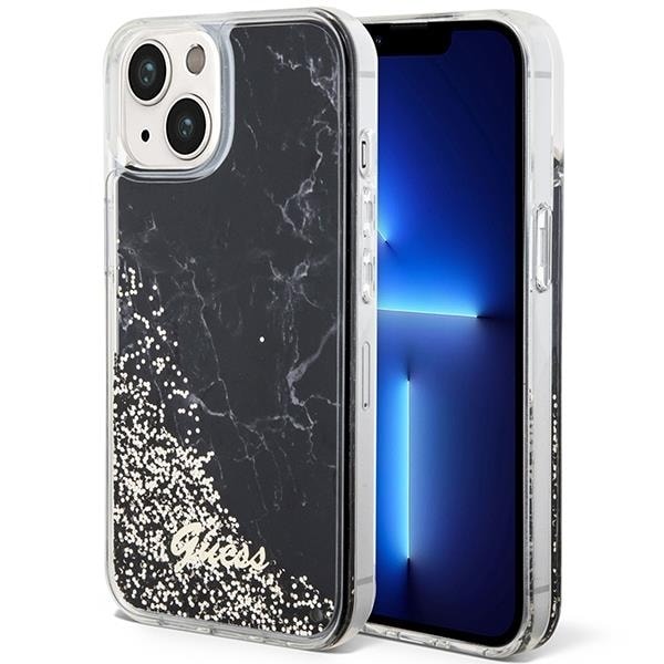 Guess iPhone 14 Mobilskal Liquid Glitter Marble - Musta Black
