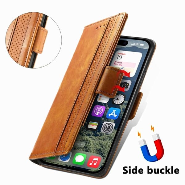 CASENEO Mobilskal till iPhone 16e KonstLäder med RFID-Skydd - Khaki