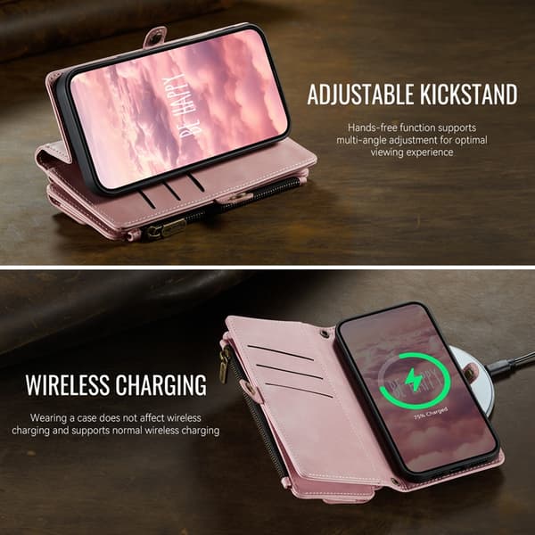 CASEME iPhone 17 Plånboksfodral Zipper RFID C39 Rosa