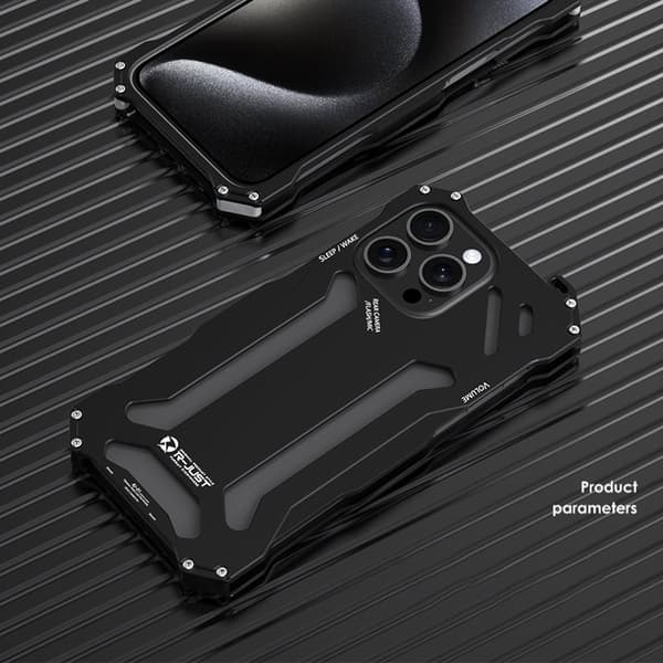 R-JUST Mobilskal till iPhone 15 Pro Max Metall Hål Design Svart