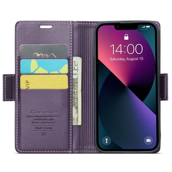CASEME Plånboksfodral Konstläder till iPhone 15 RFID-Skydd Lila