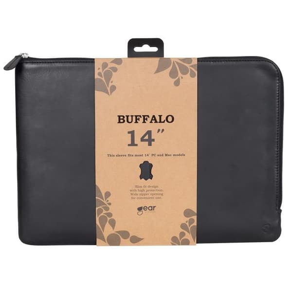 BUFFALO äkta läder Datorfodral Mac & PC 14" - Svart Svart