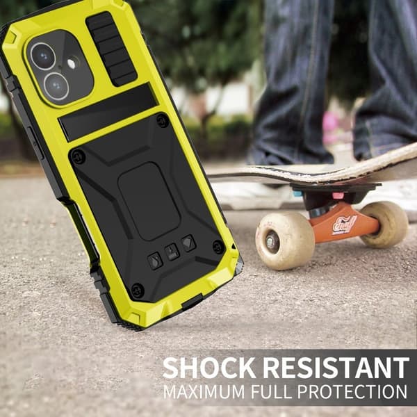 R-JUST Mobilskal till iPhone 16 Plus PC+Silicone+Metal Kickstand Gul
