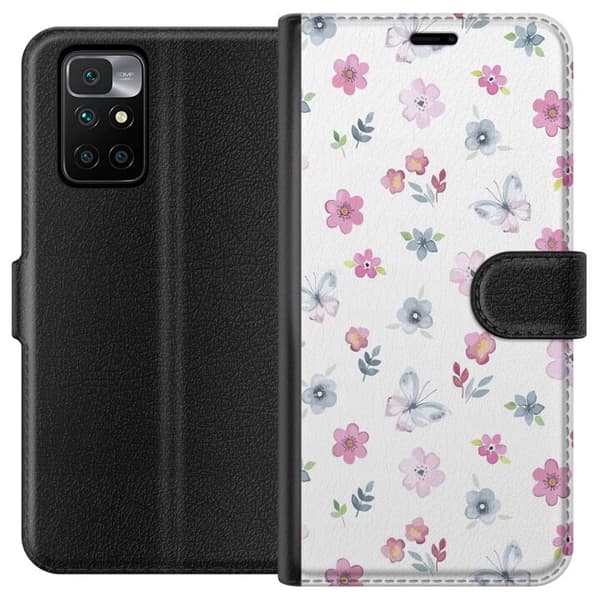 Pungcover til Xiaomi Redmi 10 med Blomster og sommerfugle