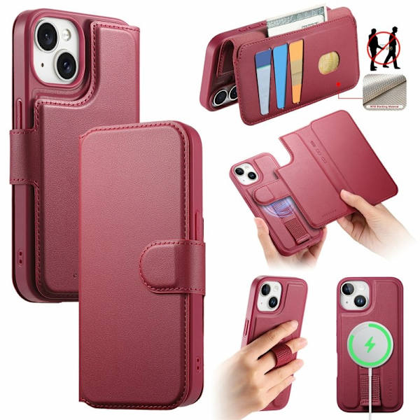 CASENEO iPhone 14 Plånboksfodral RFID Blocking Konstläder - Röd