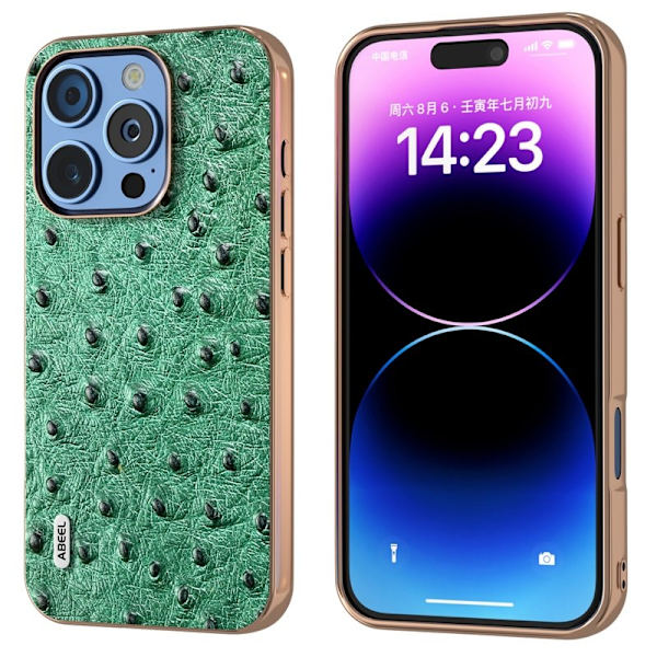 ABEEL Mobilskal till iPhone 16 Pro Electroplating Grön Äkta Läder