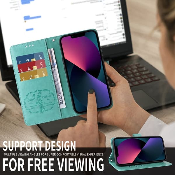 Samsung Galaxy S26 Edge Plånboksfodral Konstläder Blomtryck Ställ - Grön