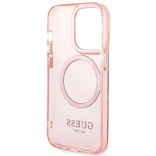 Guess Mobilskal till iPhone 14 Pro Max MagSafe Gold Outline - Rosa