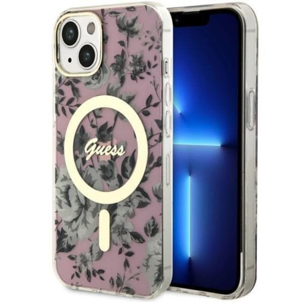 Guess Mobilskal till iPhone 14 Plus MagSafe Flower - Rosa Rosa