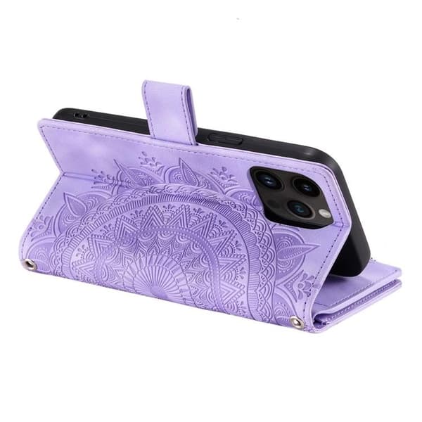 iPhone 15 Pro Max Plånboksfodral Mandala Flower Imprinted - Lila Lila