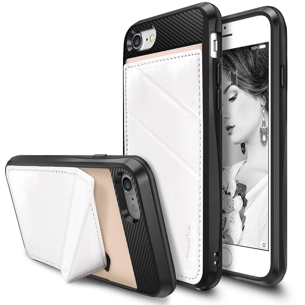 Ringetui cover med kortholder og stativ til iPhone 7/8 / SE 2020 - White