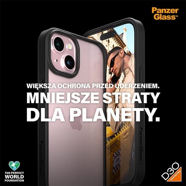 PanzerGlass telefontaske til iPhone 15 D3O 2xMilitær kvalitet - sort