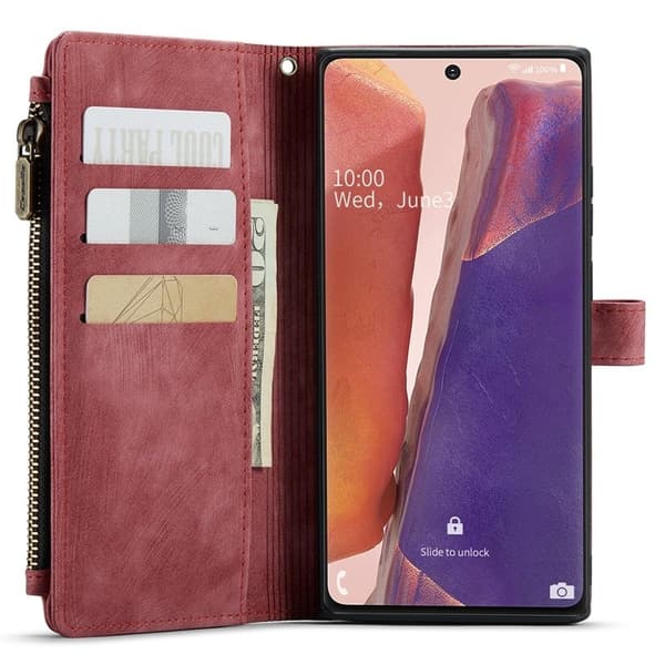 CASEME Konstläder Plånboksfodral för Samsung Galaxy Note20 5G/4G - Röd