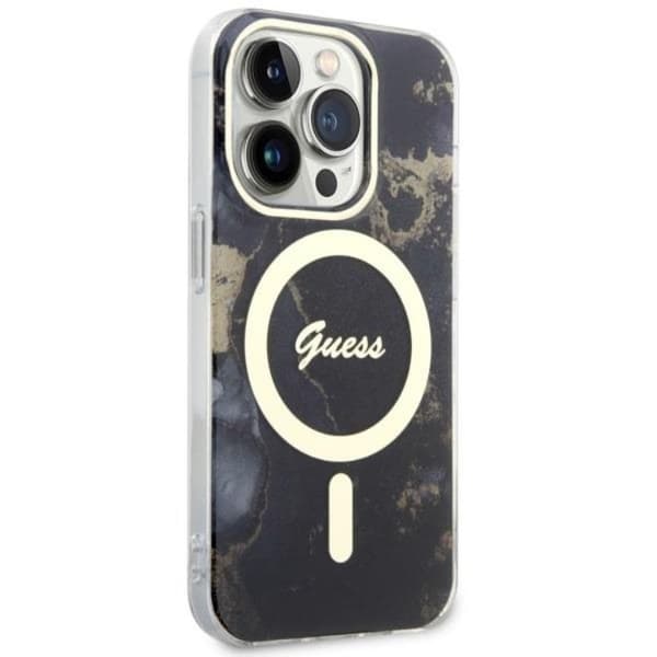 Guess iPhone 14 Pro Max Mobilskal MagSafe Guld Marble - Sort Black