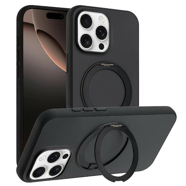 Mobilskal till iPhone 16 Pro MagSafe Rotary Kickstand Skin Touch Svart