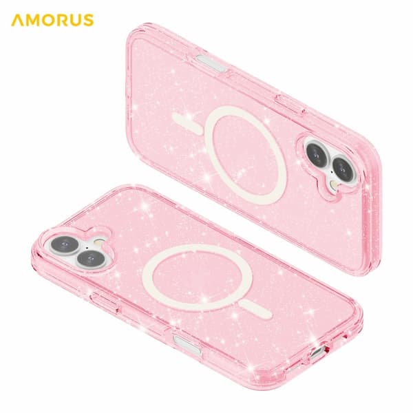 AMORUS Mobilskal till iPhone 17 Magsafe Glitter Powder PC + TPU - Rosa Rosa