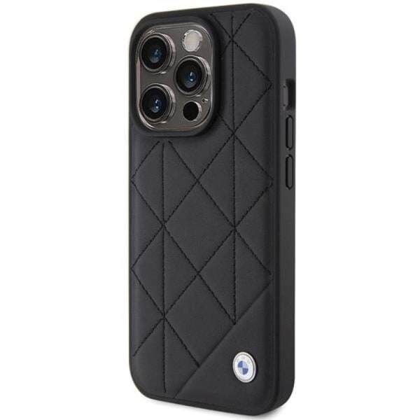 BMW iPhone 15 Pro Max matkapuhelimen suojakuori, nahkainen tikattu - musta