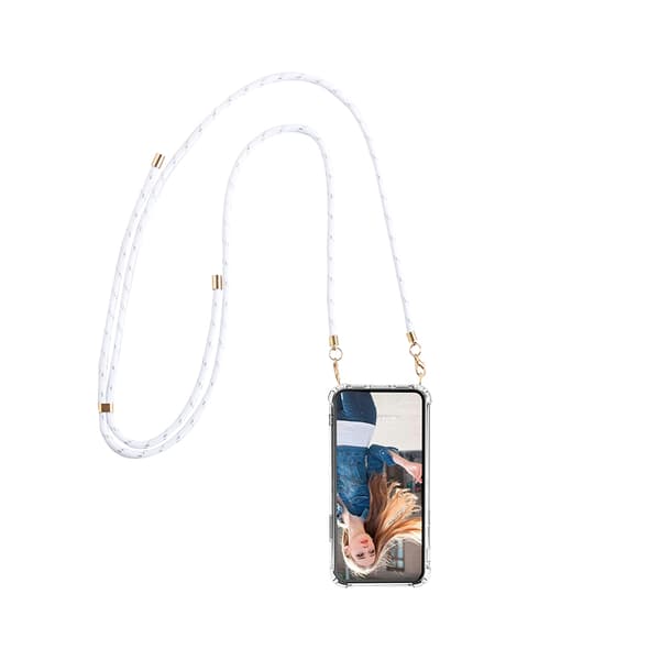 Boom iPhone 13 Pro skal med mobilhalsband- Rope Stipes Transparent