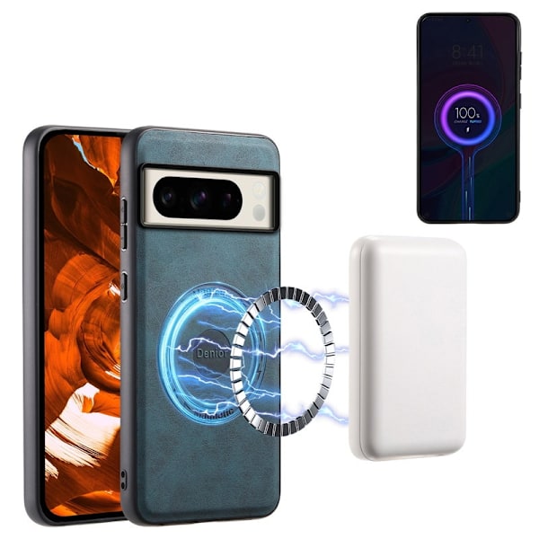 DENIOR D14 Google Pixel 8 Pro Magnetfodral Kortväska PC+TPU Blå