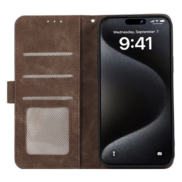 ABEEL iPhone 16 Pro Max Plånboksfodral Konstläder RFID-Skydd - Brun