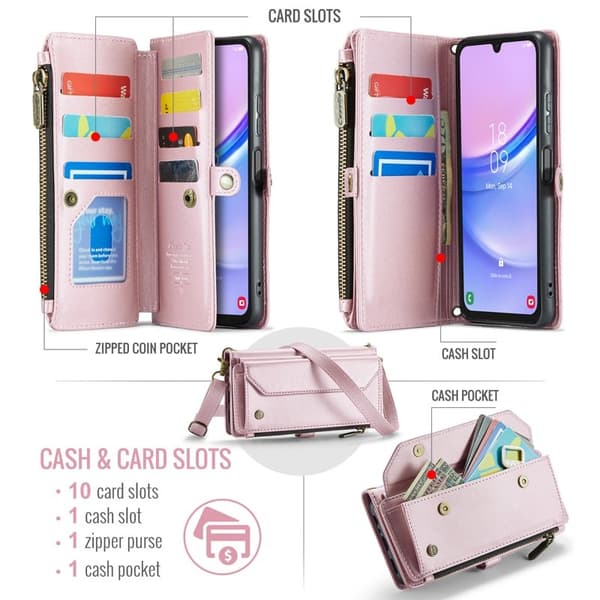 CASEME Plånboksfodral Konstläder för Samsung Galaxy A16 5G - Rosa