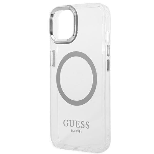 GUESS iPhone 14 Skal Magsafe Metal Outline - Sølv Silver
