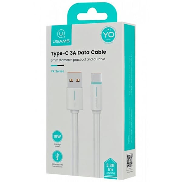 USAMS Kabel USB-C 3A Yu-serie 1m (US-SJ732) - Hvid
