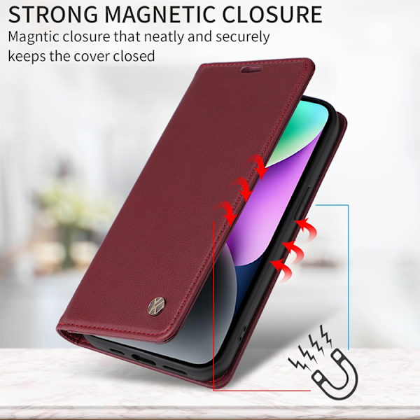 YIKATU OnePlus 15 Plånboksfodral Closure Konstläder Vinröd