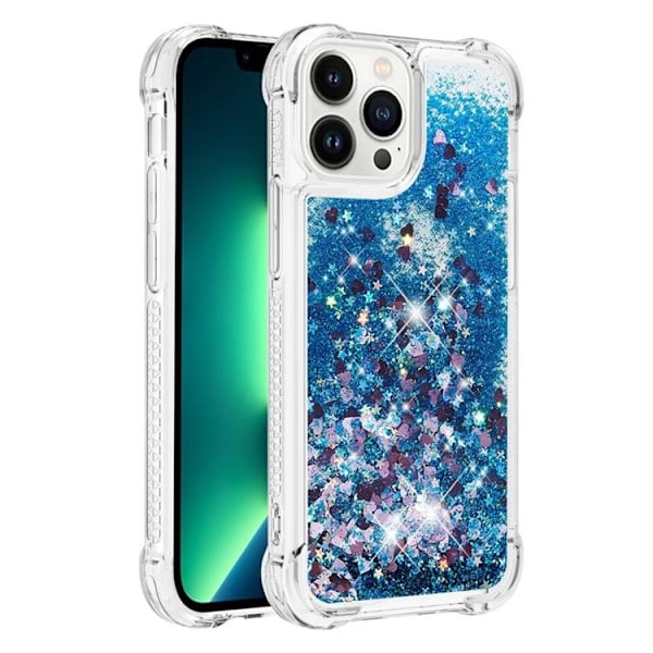 iPhone 14 Pro Skal Liquid Floating Glitter - Blå Blå