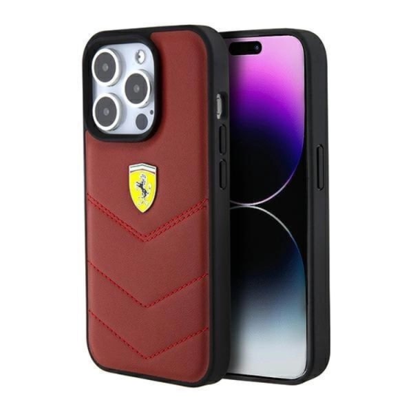 Ferrari iPhone 15 Pro -mobiilisuojus, nahkainen ommeltu linja