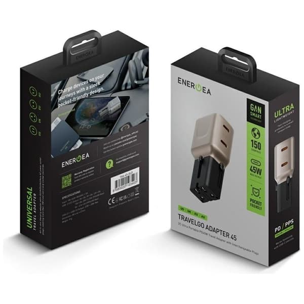 Energea Hurtigoplader 45W 2xUSB-C TravelGo - Guld Sort Guld