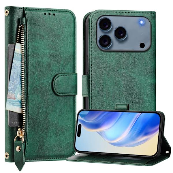 iPhone 17 Pro Max Plånboksfodral Zipper Pocket Läder - Grön Grön