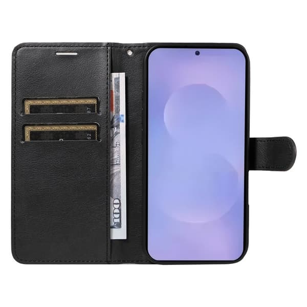Samsung Galaxy S26 Plus Plånboksfodral Konstläder Med Rem - Svart